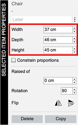 Change the dimensions of a 3D item