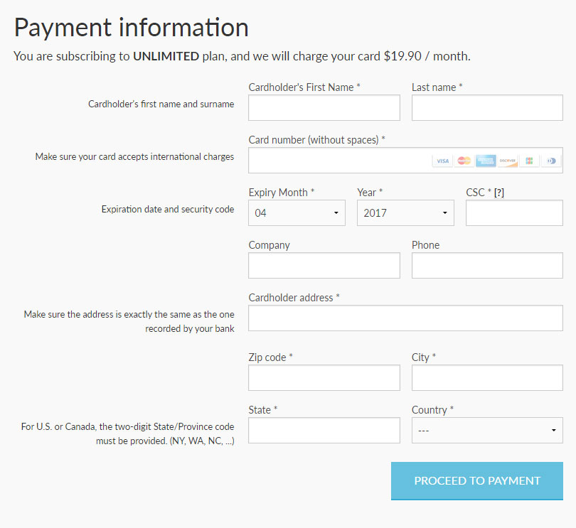 Payment Information Page