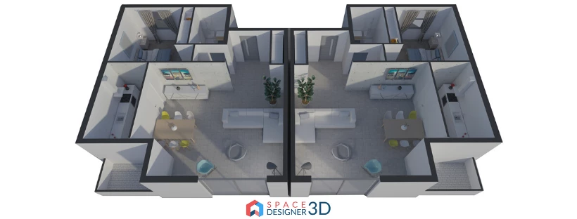 Vue 3D d'un appartement avec Space Designer 3D